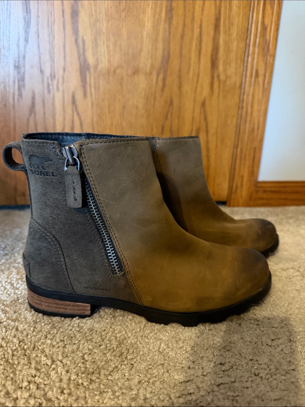 Sorel Emilie Waterproof Brown Leather Side Zip Boots